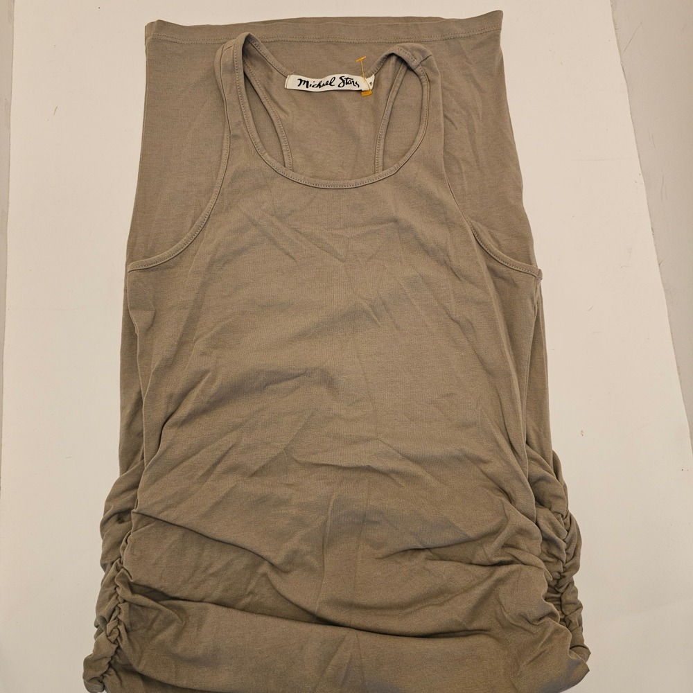 Michael Stars Womens Ruched Side Racerback Vivian Midi Dress Olive Taupe S - Picture 7 of 7